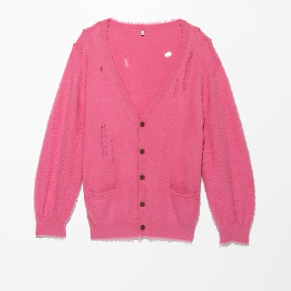 R13 | Shaggy Oversized Distressed Edge Cardigan - Pink - Picture 10 of 10